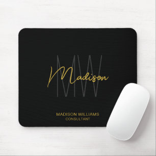 Modern Monogram Logo Black Gold Consultant Mouse Pad