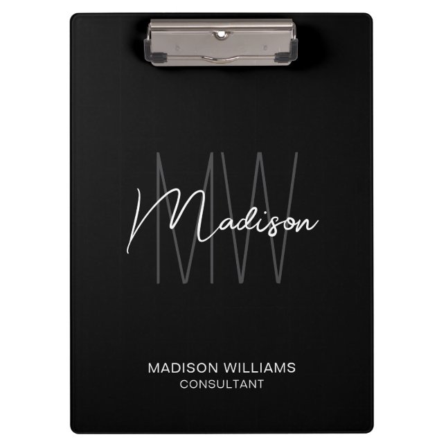 Modern Monogram Logo Black White Consultant Clipboard (Front)