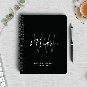 Modern Monogram Logo Black White Consultant Notebook