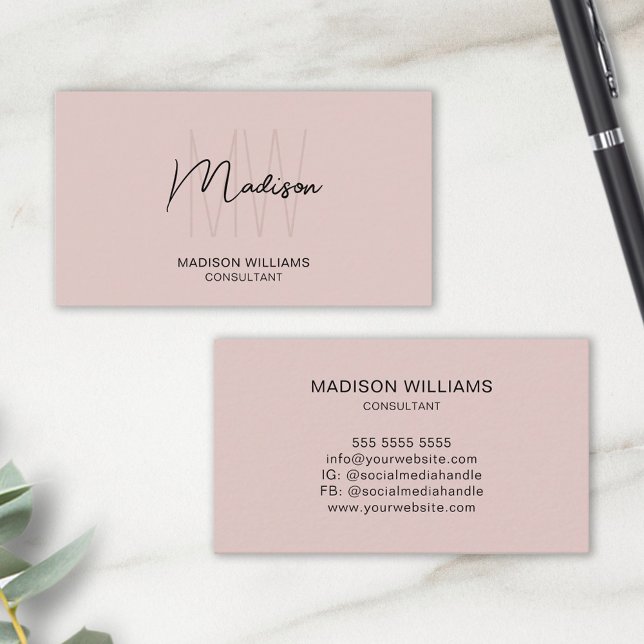 Modern Monogram Logo Blush Pink Consultant Business Card (Modern Monogram Logo Blush Pink Consultant Business Card)