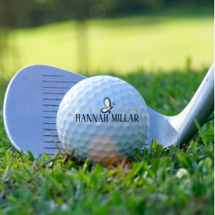 Modern Monogram Logo Butterfly Yellow Line Golf Balls