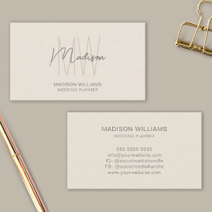 Modern Monogram Logo Cream Wedding Planner Business Card