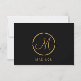 Modern Monogram Logo Gold Black Flat Note Card