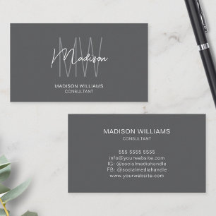 Modern Monogram Logo Grey Consultant Business Card