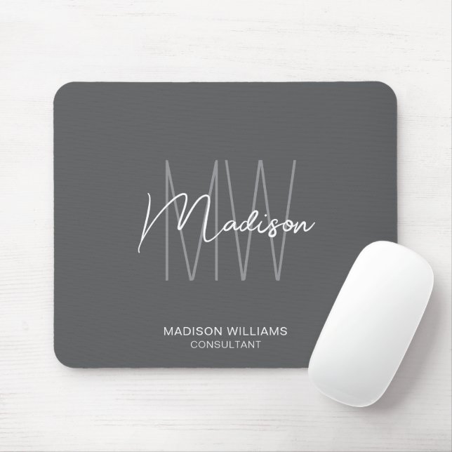 Modern Monogram Logo Grey Consultant Mouse Pad (With Mouse)