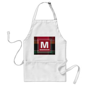 Modern Monogram Madras Plaid Pattern Personalize Standard Apron