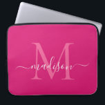 Modern Monogram Magenta Pink Girly Script Name Laptop Sleeve<br><div class="desc">Modern Monogram Hot Magenta Pink White Girly Chic Script Name computer sleeve</div>