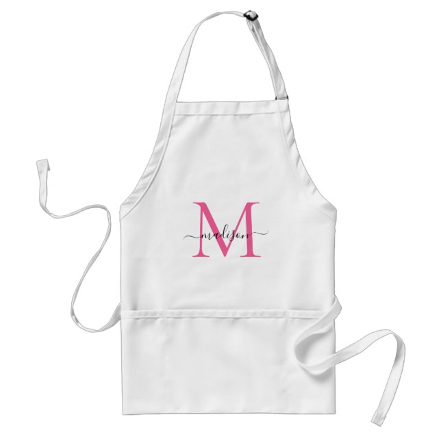 Modern Monogram Magenta Pink Script Chef Cuisine Standard Apron (Front)