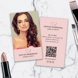 Modern Monogram Makeup Artist Photo Pink Business Card