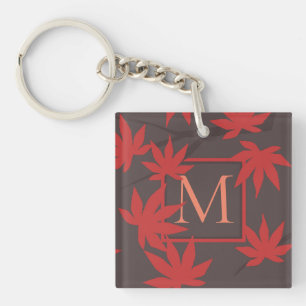 Modern Monogram Maple Leaf Keychain