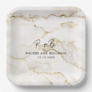 Modern Monogram Marble Wedding Paper Plate