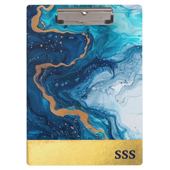 Modern Monogram Metal White Marble Clipboard (Front)