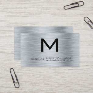 Modern Monogram   Metallic Brushed Background Business Card