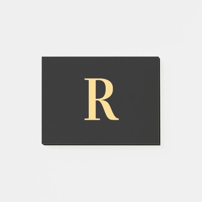 Modern Monogram Minimal Black Gold Post-it Notes (Front)