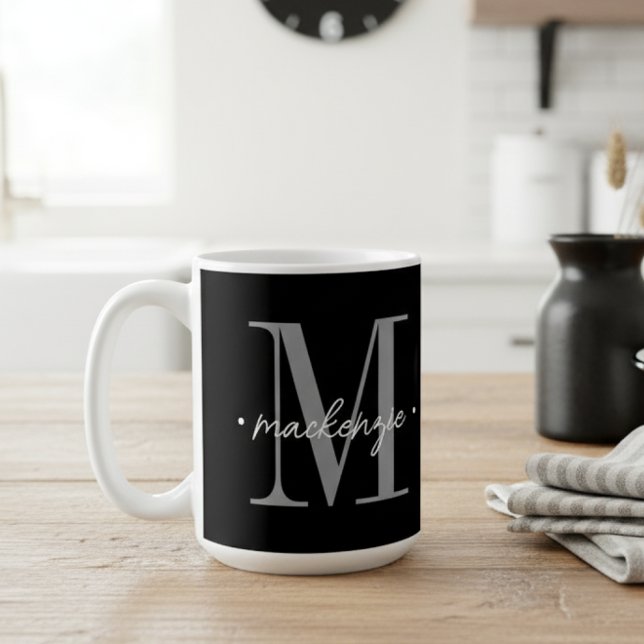 Modern Monogram Minimal Black White Coffee Mug (Creator Uploaded)