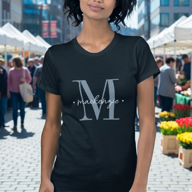 Modern Monogram Minimal Black White T-Shirt (Creator Uploaded)