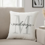 Modern Monogram Minimal Black White Throw Pillow<br><div class="desc">Add a touch of modern elegance to your home with this personalized monogram design featuring a large initial and name in script. Perfect for bedrooms,  living rooms,  or as a thoughtful custom gift for any stylish home. Created by Simply Farmhouse Press.</div>