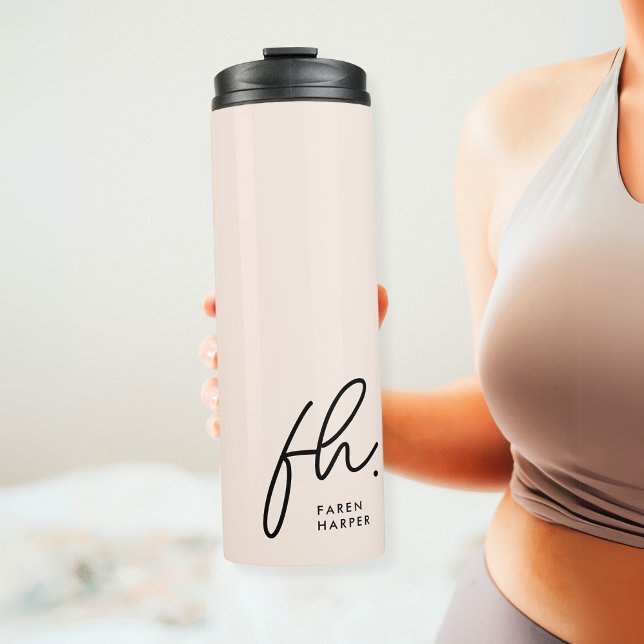 Modern Monogram Minimal Script Blush Pink Initials Thermal Tumbler (Creator Uploaded)