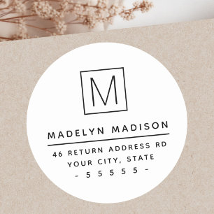Modern monogram minimal white return address classic round sticker