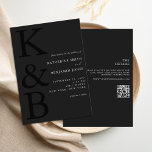 Modern Monogram Minimalist All in One Wedding Invitation<br><div class="desc">Easily personalize your wedding invitations with this editable template. Features minimal elegant typography design in matte black colour.</div>