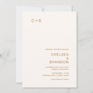 Modern Monogram Minimalist Boho Terracotta Wedding Invitation