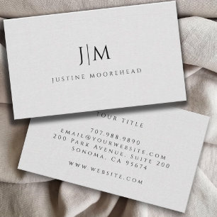 Modern Monogram Minimalist Linen Effect Business Card