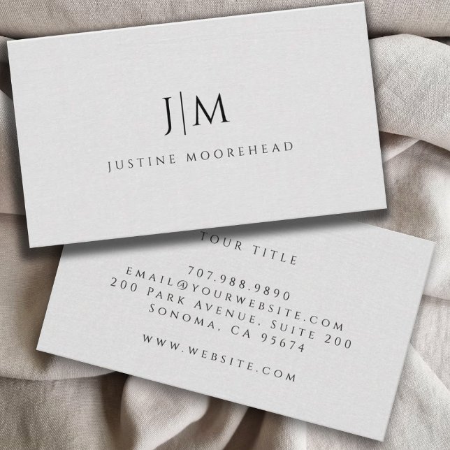 Modern Monogram Minimalist Linen Effect Business Card (Creator Uploaded)