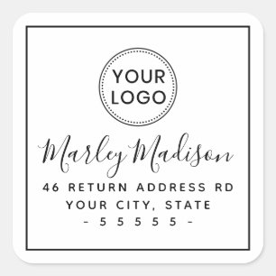 Modern monogram minimalist white return address square sticker
