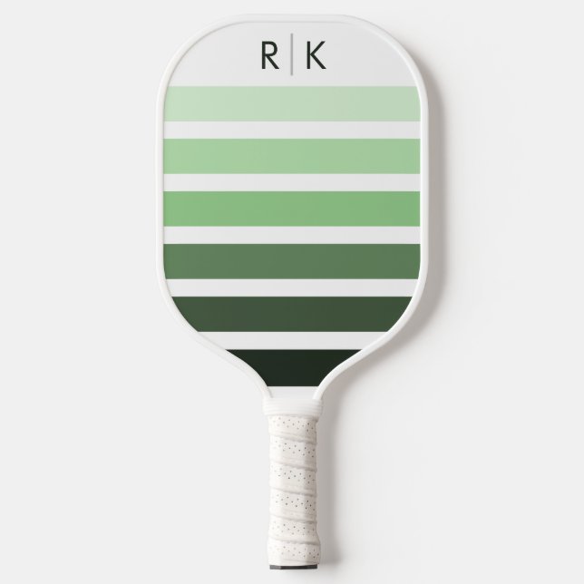 Modern Monogram Monochromatic Sage Green Stripes Pickleball Paddle (Front)