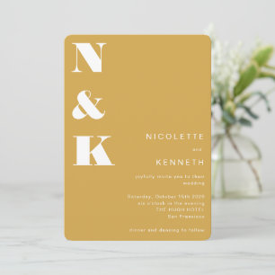 Modern Monogram Mustard Yellow Bold Chic Wedding Invitation