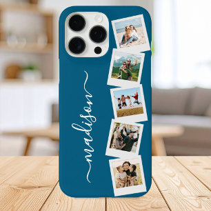 Modern Monogram Name 5 Photo Collage iPhone 16 Pro Max Case