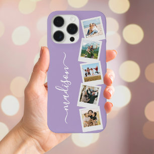 Modern Monogram Name 5 Photo Collage iPhone 16 Pro Max Case