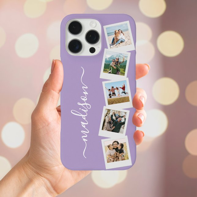 Modern Monogram Name 5 Photo Collage iPhone Case (Creator Uploaded)
