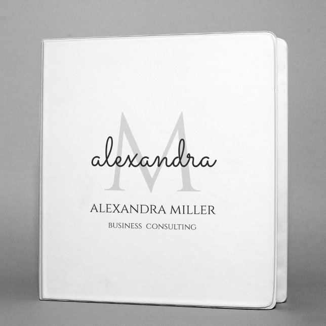 Modern Monogram Name Black and White Binder (Creator Uploaded)