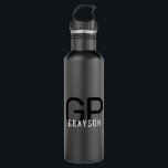 Modern Monogram Name Black & Grey Personalized 710 Ml Water Bottle<br><div class="desc">Professional and understated personalized black and white water bottle with a simple custom masculine monogram with 2 initial letters, and name you can edit to any fonts or colours to design a an elegant metal water bottle that looks great at the office or school in classic and chic black and...</div>