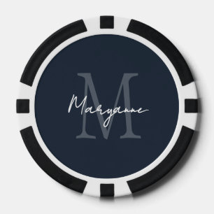 Modern Monogram Name Blue Poker Chips