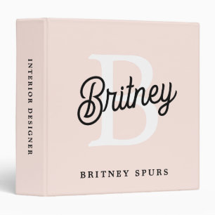 Modern Monogram Name Blush Pink Script Office Binder