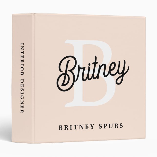 Modern Monogram Name Blush Pink Script Office Binder (Front/Spine)