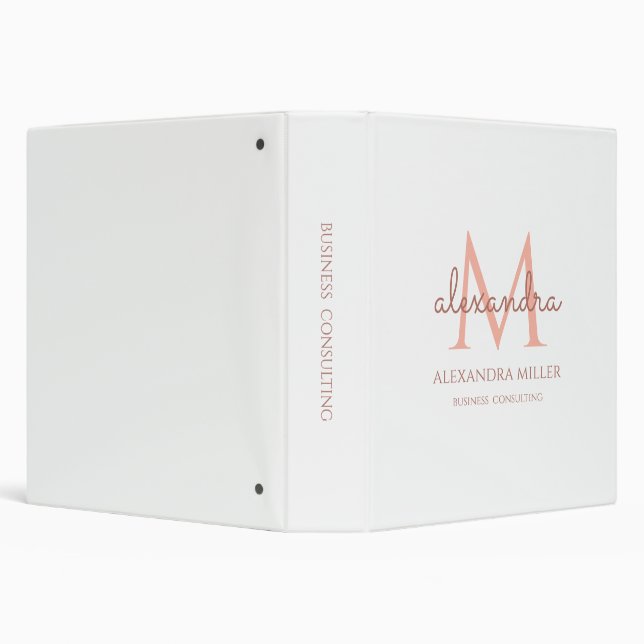 Modern Monogram Name Blush Pink White Binder (Background)