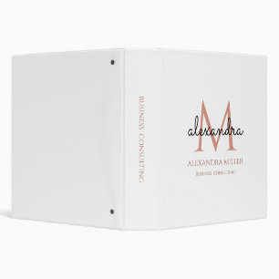 Modern Monogram Name Blush Pink White Black Binder