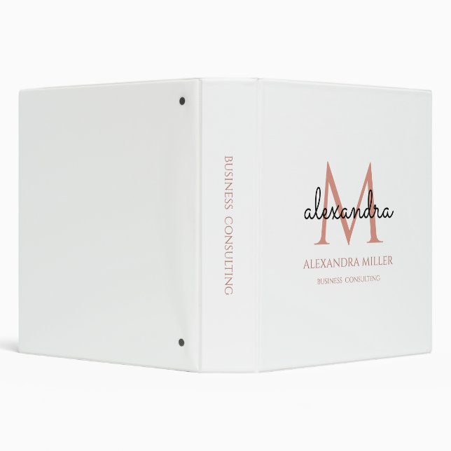 Modern Monogram Name Blush Pink White Black Binder (Background)