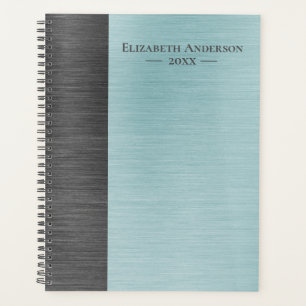 Modern Monogram Name Brushed Metal Daily Planner