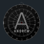 Modern Monogram Name Custom Personalized Dartboard<br><div class="desc">Black,  silver grey,  and white personalized monogram dart board with a modern,  minimal,  simple bold design. Change the text to create your own monogrammed design.</div>