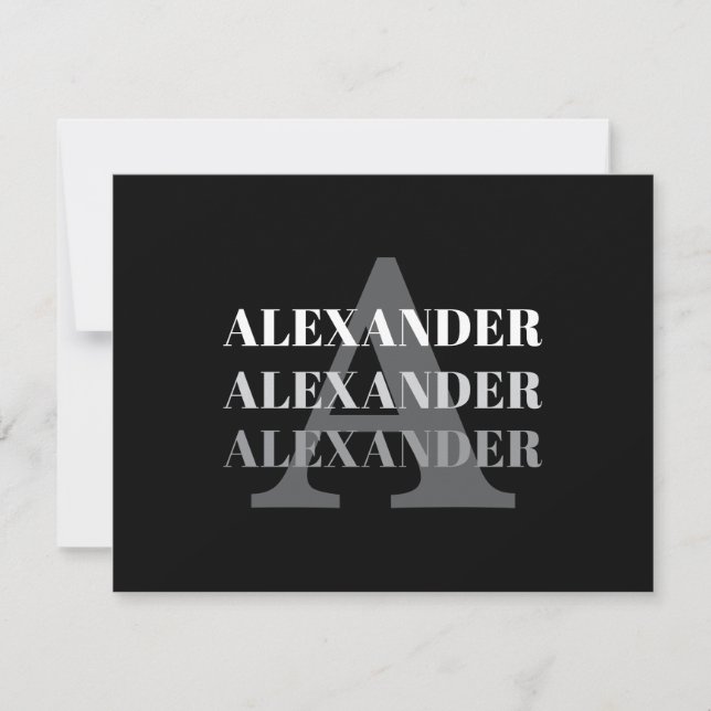 Modern Monogram Name Grey Black Card (Front)