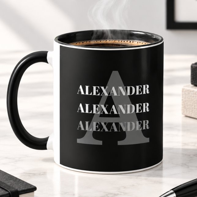 Modern Monogram Name Grey Black Mug (Creator Uploaded)