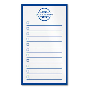Modern Monogram Name Navy Blue To Do List Magnetic Business Card