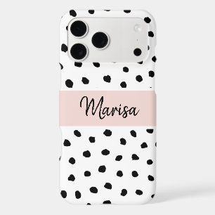 Modern Monogram Name   Pastel Pink & Black Dots