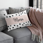 Modern Monogram Name | Pastel Pink & Black Dots Accent Pillow<br><div class="desc">Modern Monogram Name | Pastel Pink & Black Dots</div>