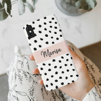 Modern Monogram Name | Pastel Pink & Black Dots