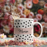 Modern Monogram Name | Pastel Pink & Black Dots Coffee Mug<br><div class="desc">Modern Monogram Name | Pastel Pink & Black Dots</div>